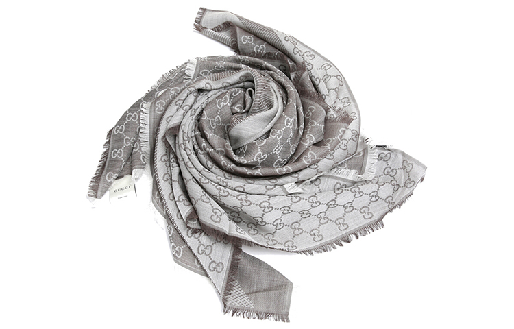 GUCCI Short Fringe Wool Scarf with Diagonal Stripes Unisex 281942-3G704-1578 圖 3