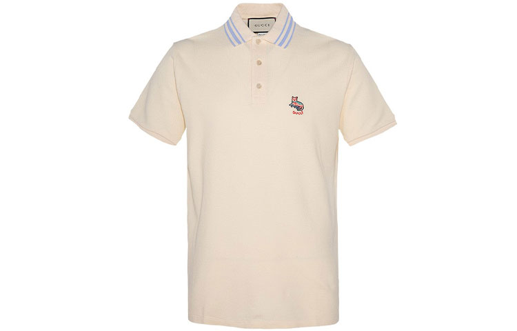 Gucci Short Sleeve Polo with Striped Collar and Logo Embroidery 636403-XJCXW-9131