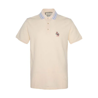 Gucci Short Sleeve Polo with Striped Collar and Logo Embroidery 636403-XJCXW-9131
