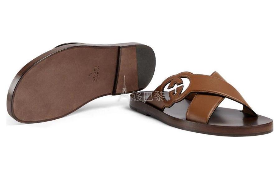 Shop グッチ サイド インターロッキングG スライドサンダル 'ブラウン' 738471-US000-2535 738471-US000-2535