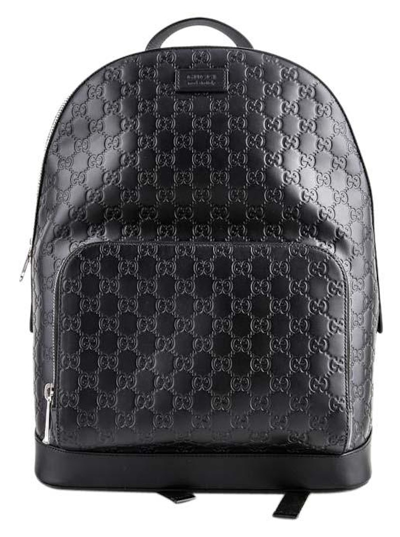 Gucci Signature Backpack GG Monogram Front Zipper Pocket/Embossed Black