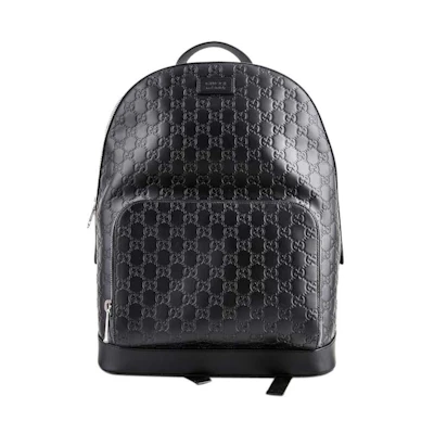 Gucci Signature Backpack GG Monogram Front Zipper Pocket/Embossed Black