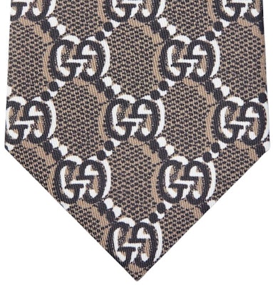GUCCI Silk Logo Tie for Men in Light Beige. 8042934EABI9864 Lookbook GUCCI Silk Logo Tie for Men in Light Beige. 8042934EABI9864
