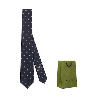 GUCCI Silk Tie with Bee Pattern 456526-4E002-4078