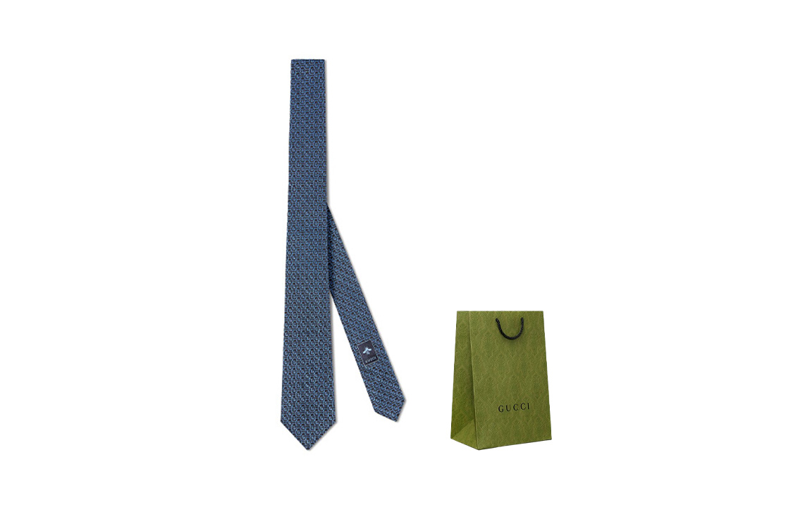Order GUCCI Silk Tie with Double G Outline Blue Gift Edition 643969-4E002-4369