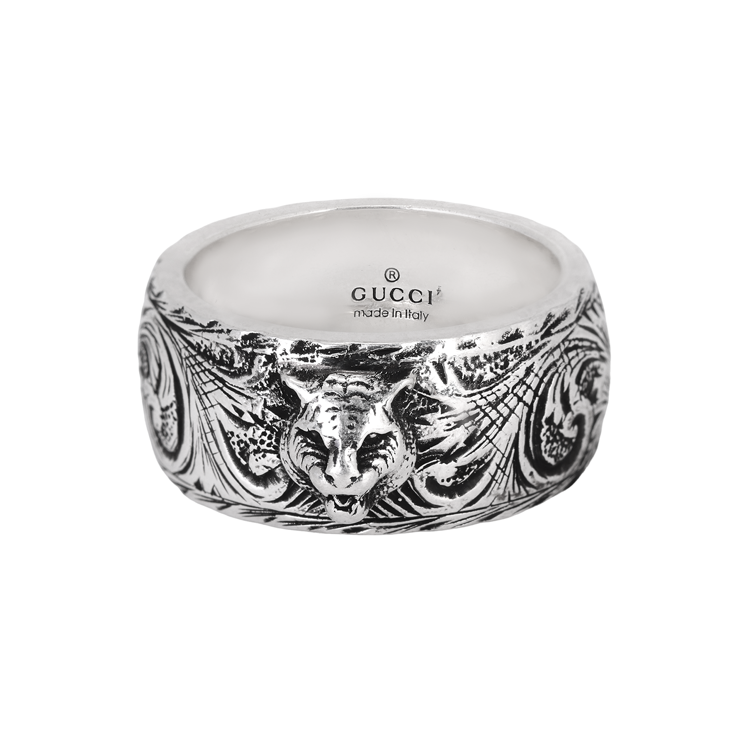 GUCCI Silver 925 Tiger Head Ring Silver with Vintage Effect 433571-J8400-0811