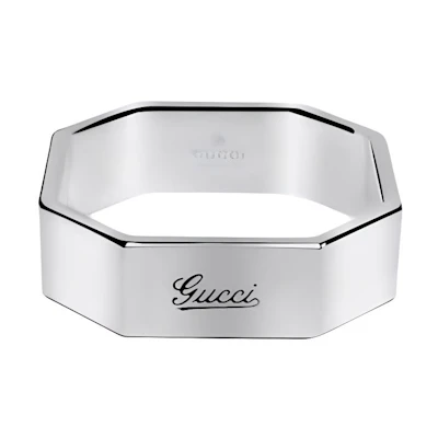 GUCCI Silver Engraved Logo Unisex Couple Ring - Silver. 355199-J8500-9000