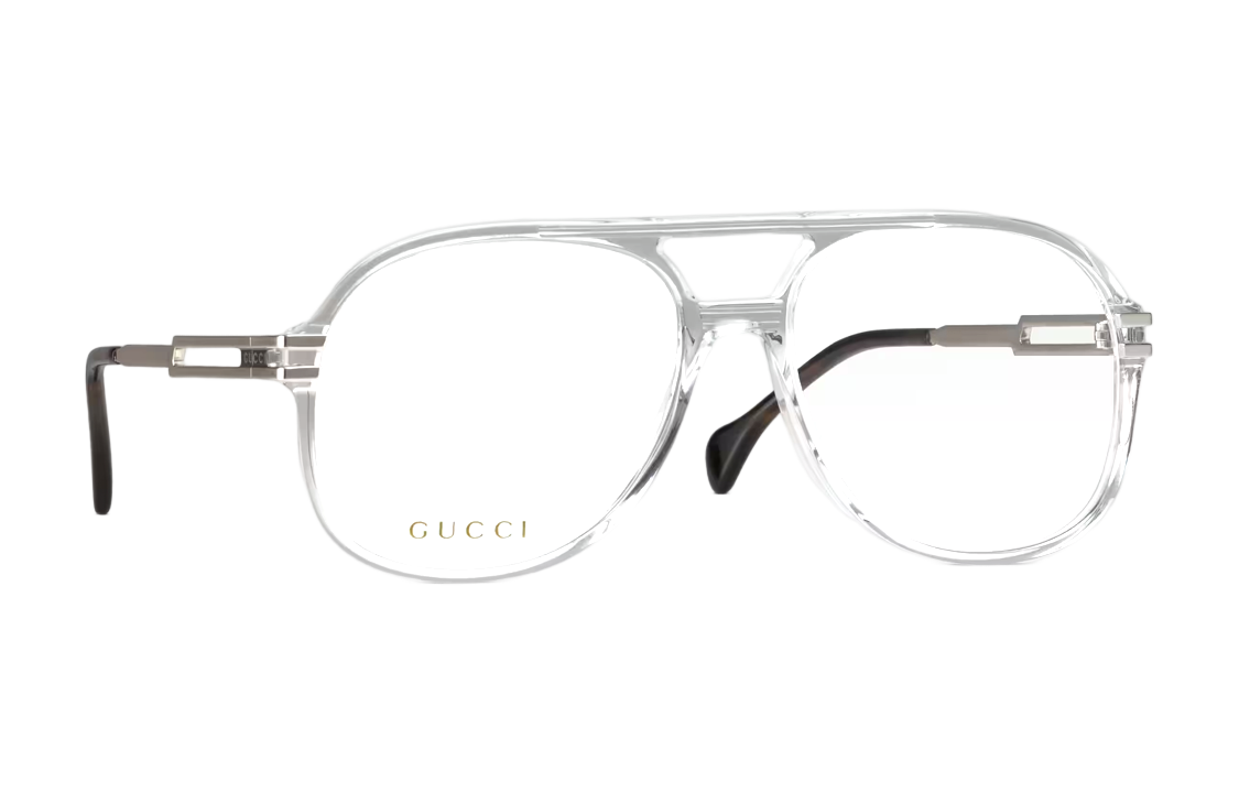 Shop GUCCI銀色金屬飛行員眼鏡框 切割字母設計 男士款 692786J07401891