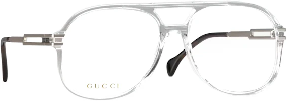 Shop GUCCI銀色金屬飛行員眼鏡框 切割字母設計 男士款 692786J07401891