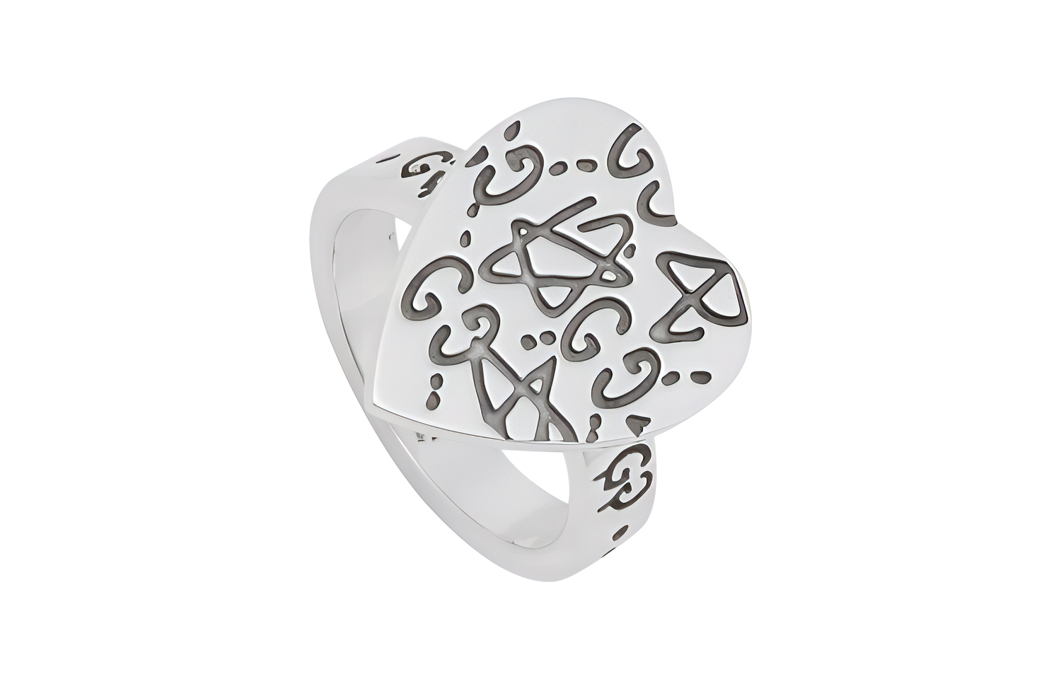 GUCCI Silver Ring with Letter and Star Design, Unisex Couple Style 457229J84000701