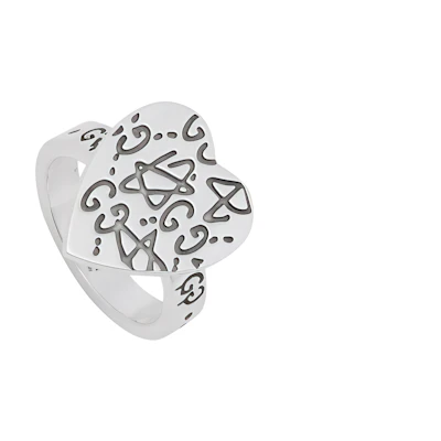 GUCCI Silver Ring with Letter and Star Design, Unisex Couple Style 457229J84000701