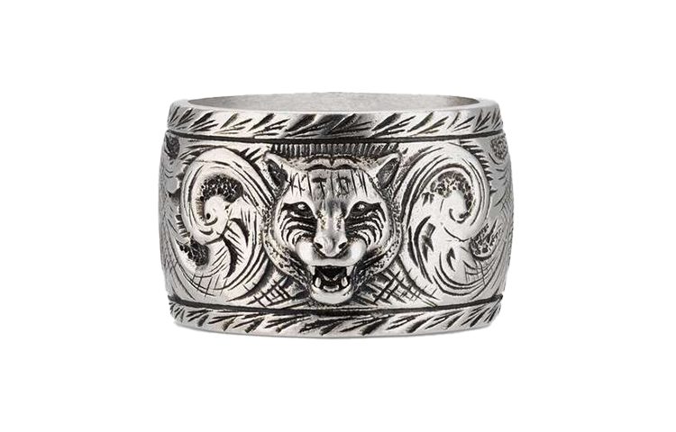 Order GUCCI Silver Tiger Head Wide Band 925 Silver Unisex Couple Ring Silver 433573-J8400-0811