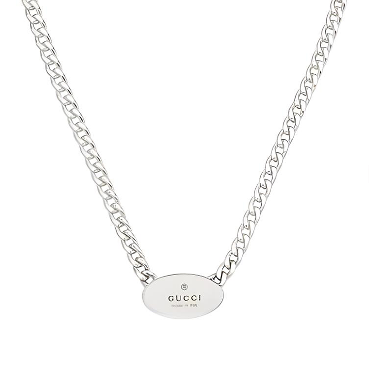 GUCCI Silver Trademark Pendant Necklace 925 Silver Unisex Couples Chain. 781170J84008106