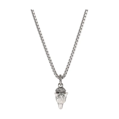 GUCCI Silver Wolf Head Pendant Necklace 925 Sterling Silver for Men. 524122-J8400-0811