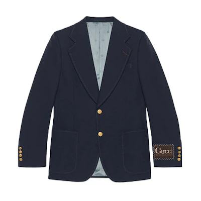 Gucci Single-Breasted Logo Jacket Navy Blue Long-Sleeve 625827-ZAEA2-4240