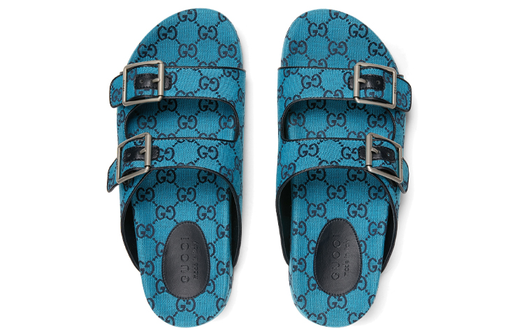Shop Gucci Slide Sandale Riemen ''Hellblau Monogramm'' 663654-9SFV0-4276