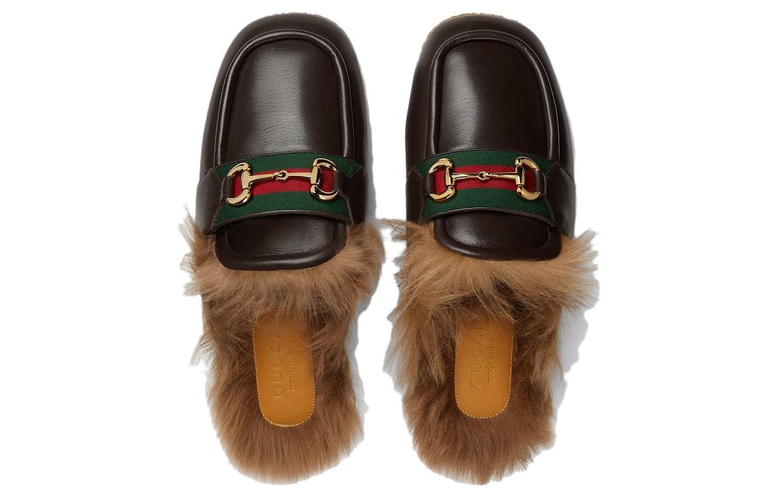 Shop 古驰马衔扣拖鞋 '可可色' 760778-AACON-2145