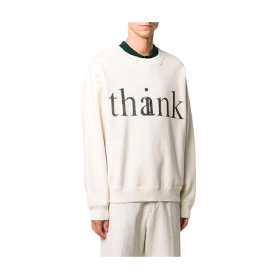 Gucci Slogan Print Crewneck Pullover Sweatshirt Men’s Off-White 635847-XJCXL-9232