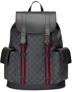 Gucci GG老花柔軟雙肩包藍紅帶黑/灰配色 Buy Gucci GG老花柔軟雙肩包藍紅帶黑/灰配色