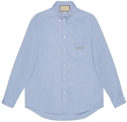 Gucci Solid Blue Long Sleeve Fitted Collared Shirt 742711-ZANVG-4069 Buy Gucci Solid Blue Long Sleeve Fitted Collared Shirt 742711-ZANVG-4069