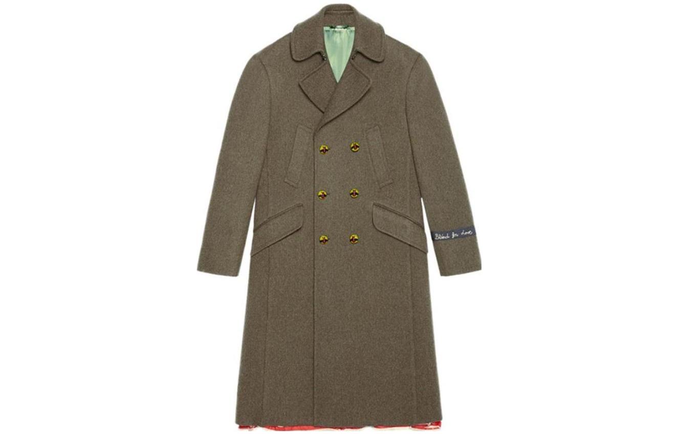 Gucci Solid Brown-Green Double-Breasted Long Sleeve Coat 473268-Z413F-3481