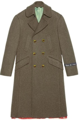 Gucci Solid Brown-Green Double-Breasted Long Sleeve Coat 473268-Z413F-3481 Buy Gucci Solid Brown-Green Double-Breasted Long Sleeve Coat 473268-Z413F-3481