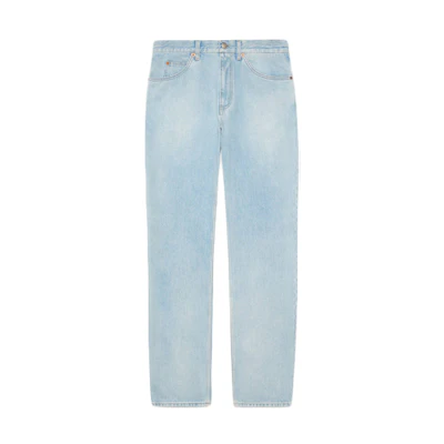 Gucci Solid Button Mid-Rise Straight Jeans Men Light Blue 623953-XDBCB-4009