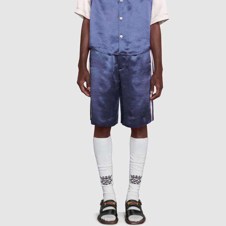 GUCCI Solid Color Elastic Waist Straight Casual Shorts Blue 654899-ZAGU9-4309 圖 5