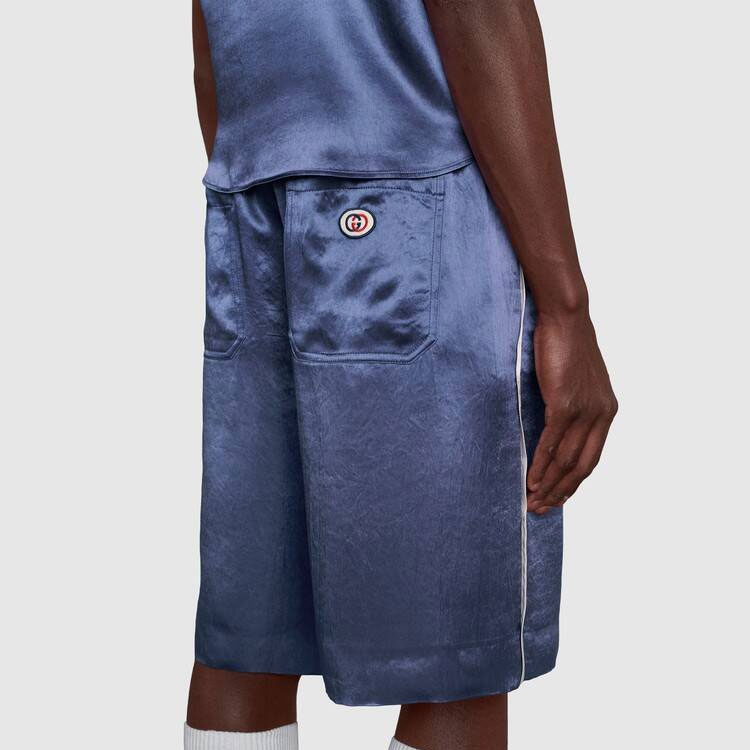 GUCCI Solid Color Elastic Waist Straight Casual Shorts Blue 654899-ZAGU9-4309 圖 6