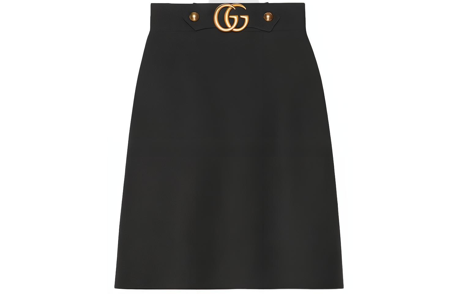 GUCCI Solid Color GG Buckle Knee-Length Skirt Black 430572-ZHM88-1000