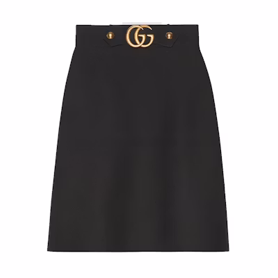 GUCCI Solid Color GG Buckle Knee-Length Skirt Black 430572-ZHM88-1000