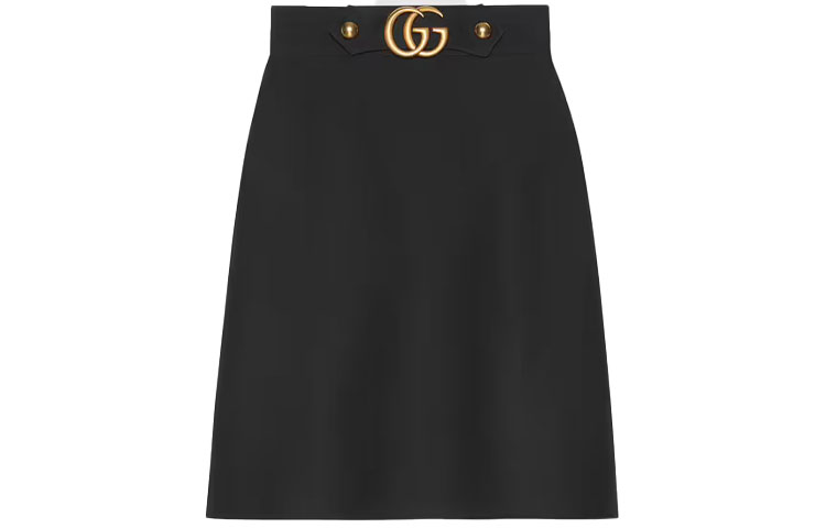 GUCCI Solid Color GG Buckle Knee-Length Skirt Black 430572-ZHM88-1000 圖 2