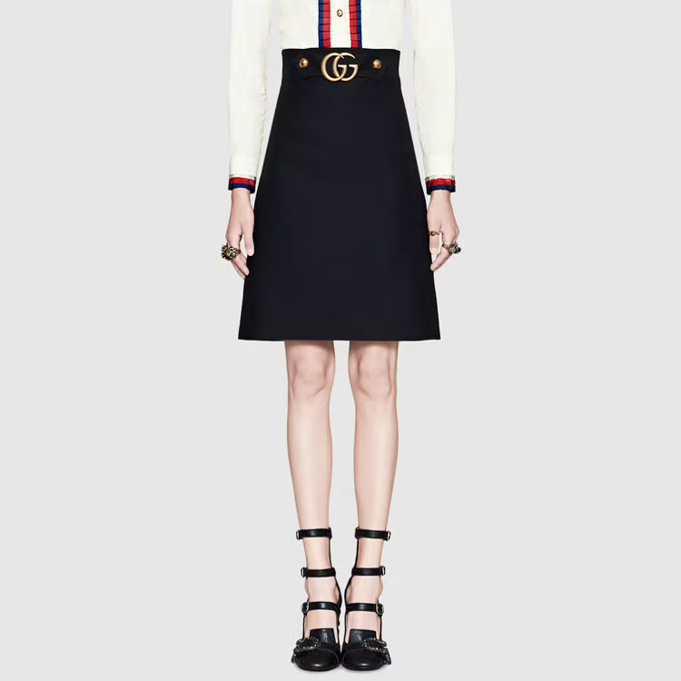 GUCCI Solid Color GG Buckle Knee-Length Skirt Black 430572-ZHM88-1000 圖 4