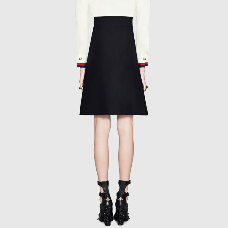 GUCCI Solid Color GG Buckle Knee-Length Skirt Black 430572-ZHM88-1000 圖 5