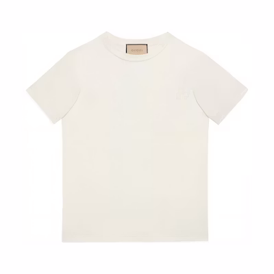 Gucci Solid Crewneck Short Sleeve T-Shirt Cream White 761525-XJFZ0-9091