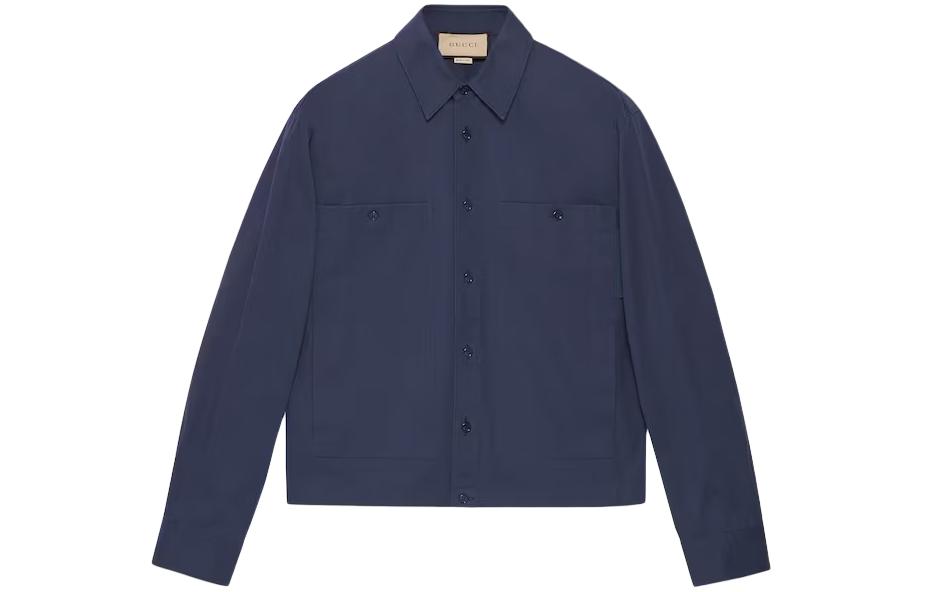 Gucci Solid Dark Blue Long Sleeve Shirt with Front Pocket 762163-ZAC04-4386