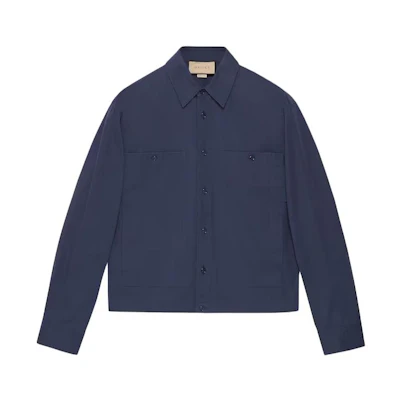Gucci Solid Dark Blue Long Sleeve Shirt with Front Pocket 762163-ZAC04-4386