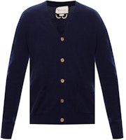Gucci Solid V-neck Long Sleeve Knit Cardigan Navy Blue 599866-XKA5B-4440 Gucci Solid V-neck Long Sleeve Knit Cardigan Navy Blue 599866-XKA5B-4440