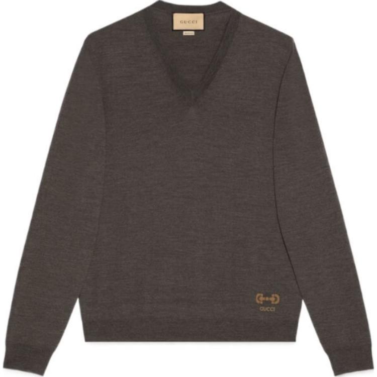 Gucci Solid V-Neck Long Sleeve Sweatshirt Grey 713566XKCOR2334