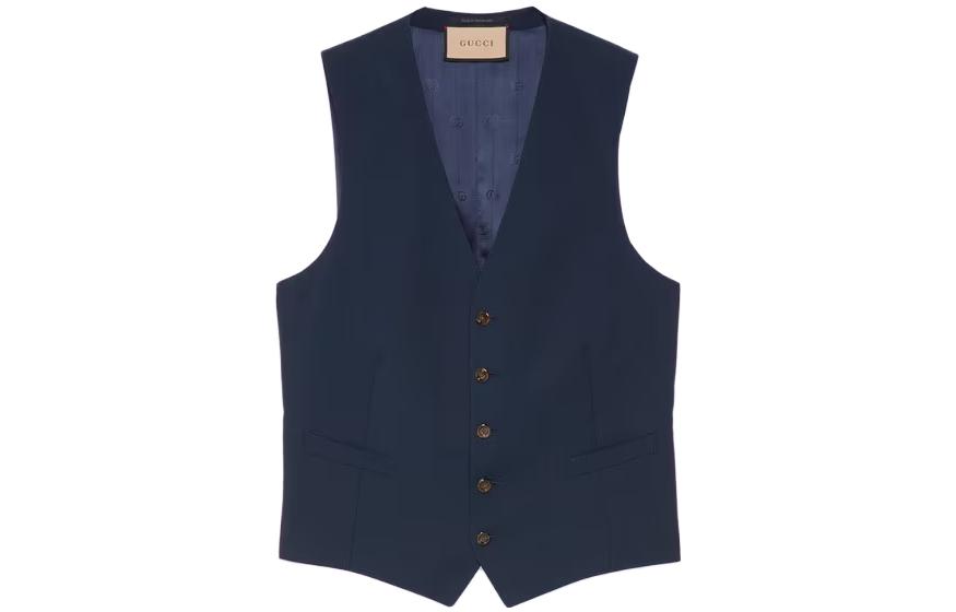 Gucci Solid V-Neck Vest Deep Blue 673191-Z596D-4270