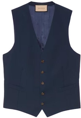 Gucci Solid V-Neck Vest Deep Blue 673191-Z596D-4270 Buy Gucci Solid V-Neck Vest Deep Blue 673191-Z596D-4270