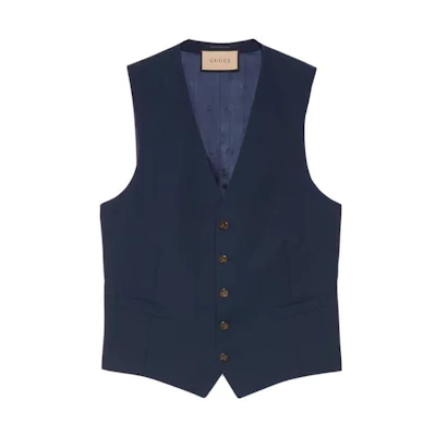 Gucci Solid V-Neck Vest Deep Blue 673191-Z596D-4270