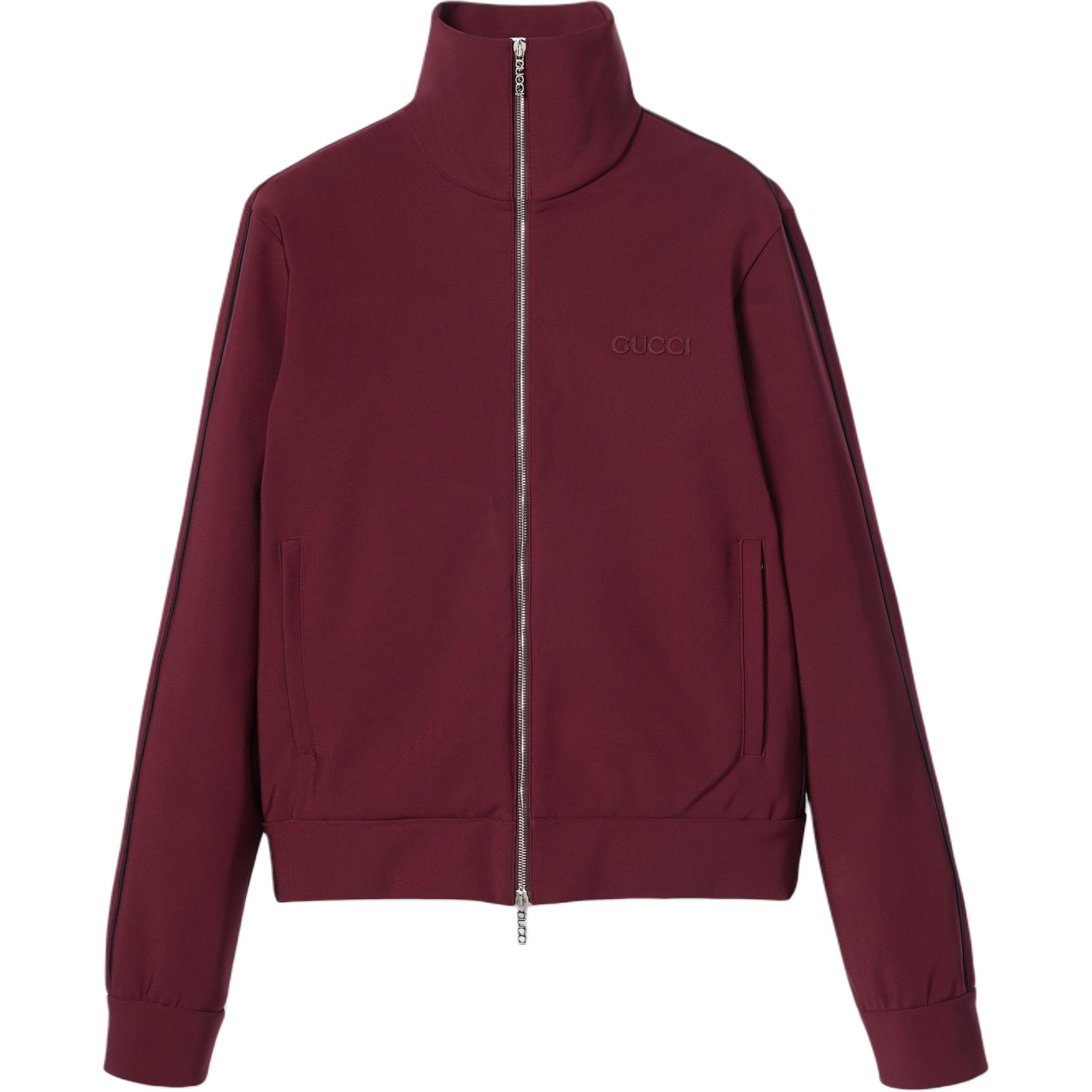 Gucci Solid Zip-Up Stand Collar Jacket Wine Red 798040-XJGTU-6318