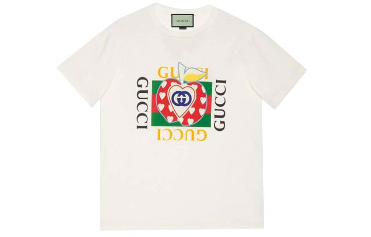 GUCCI Special FW21 China Exclusive Apple Graphic White T-Shirt. 548334-XJDNE-9095