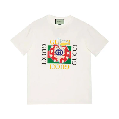 GUCCI Special FW21 China Exclusive Apple Graphic White T-Shirt. 548334-XJDNE-9095