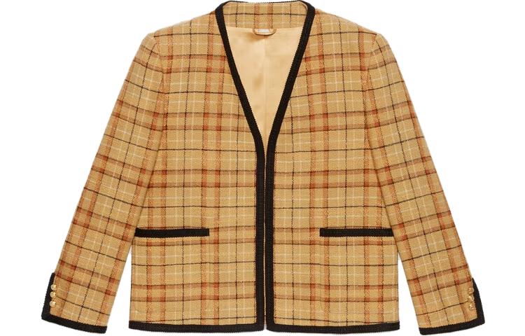 Gucci Spring/Summer 2023 Orange Plaid V-Neck Cardigan Jacket 741090-ZAITV-9194