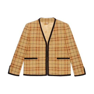Gucci Spring/Summer 2023 Orange Plaid V-Neck Cardigan Jacket 741090-ZAITV-9194