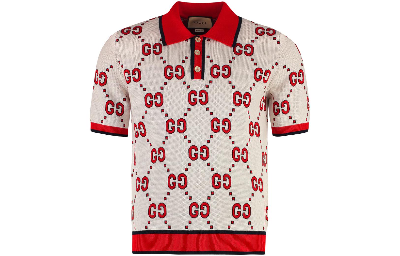Gucci Spring/Summer 23 Ivory Logo Jacquard Short Sleeve Polo Shirt Men 740556-XKC6C-9176