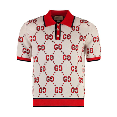 Gucci Spring/Summer 23 Ivory Logo Jacquard Short Sleeve Polo Shirt Men 740556-XKC6C-9176