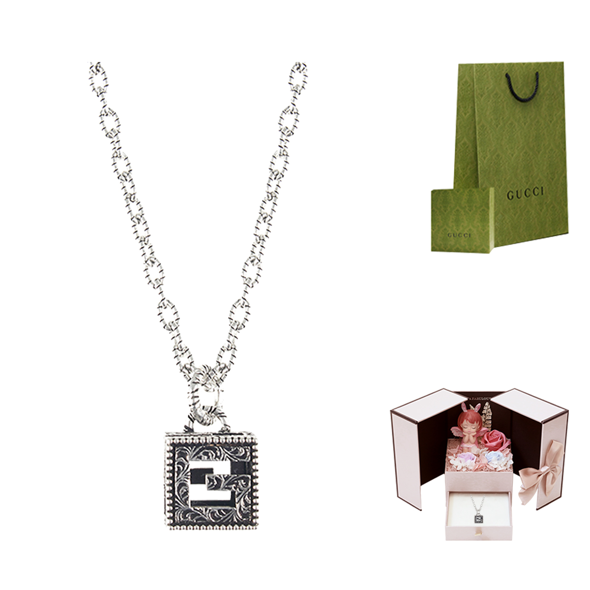 GUCCI Square G Cross Pendant Silver Necklace Unisex 925 Silver 552768-J8400-0811 圖 8